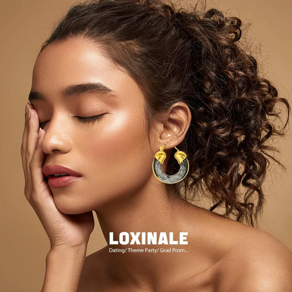 Resin Hoops Earrings for Women - Statement Loop Earings Hypoallergenic Nickel Free, U Shape Latch Back Earings for Sensitive Earlobes