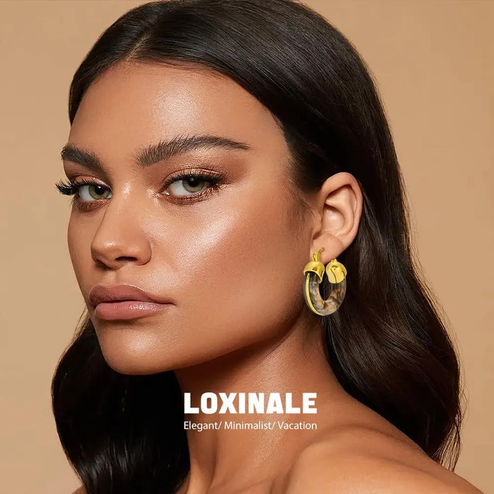 Resin Hoops Earrings for Women - Statement Loop Earings Hypoallergenic Nickel Free, U Shape Latch Back Earings for Sensitive Earlobes
