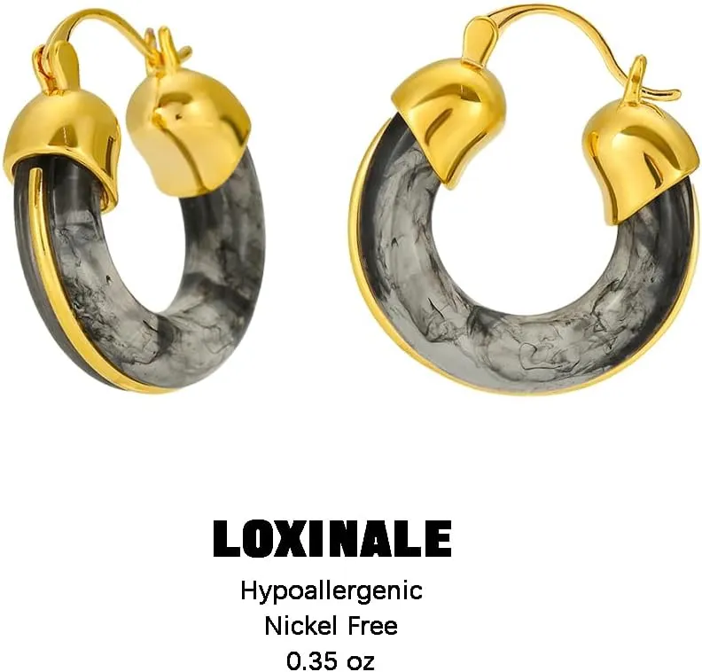 Resin Hoops Earrings for Women - Statement Loop Earings Hypoallergenic Nickel Free, U Shape Latch Back Earings for Sensitive Earlobes