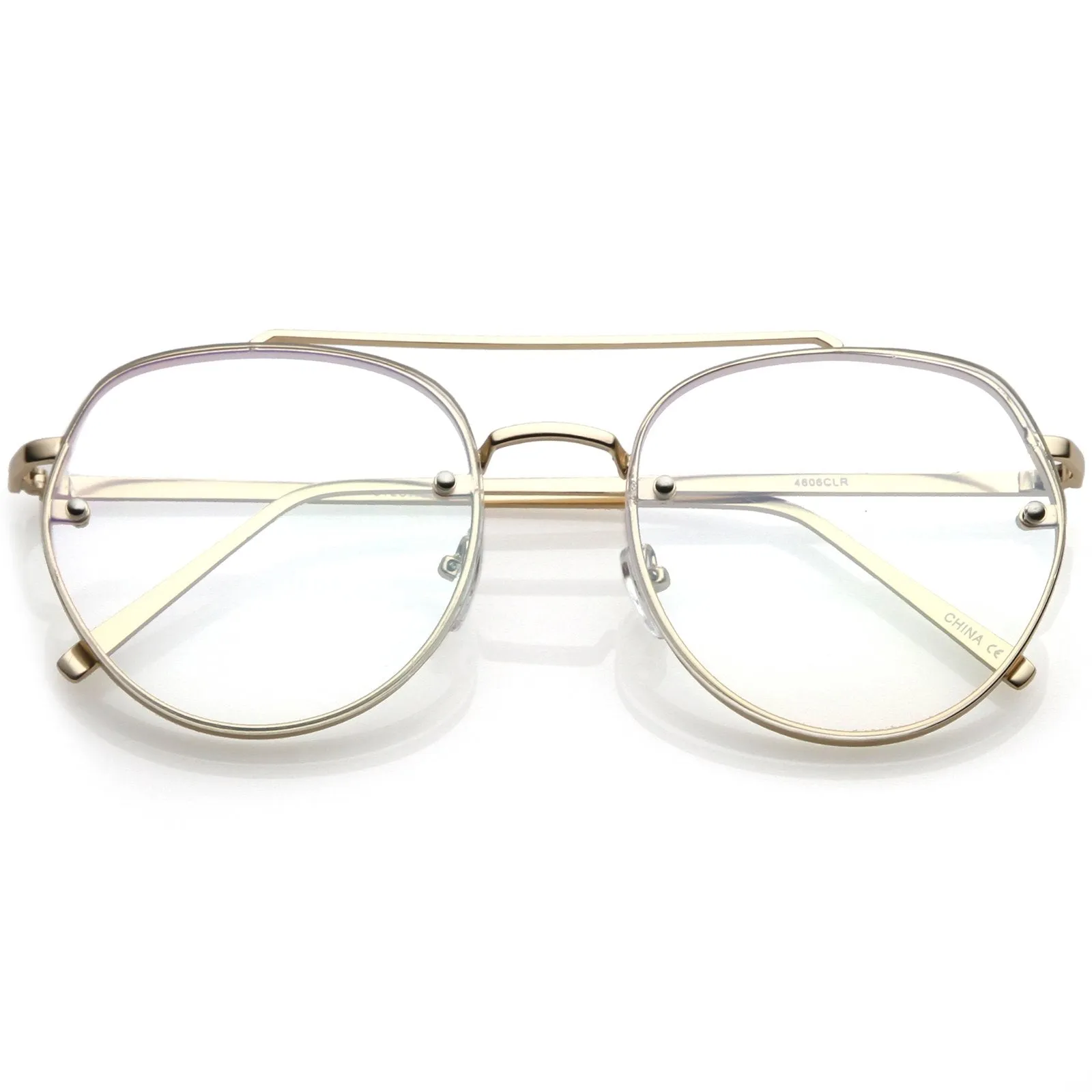 Retro Slim Brow Round Flat Clear Lens Aviator Glasses 59mm C450