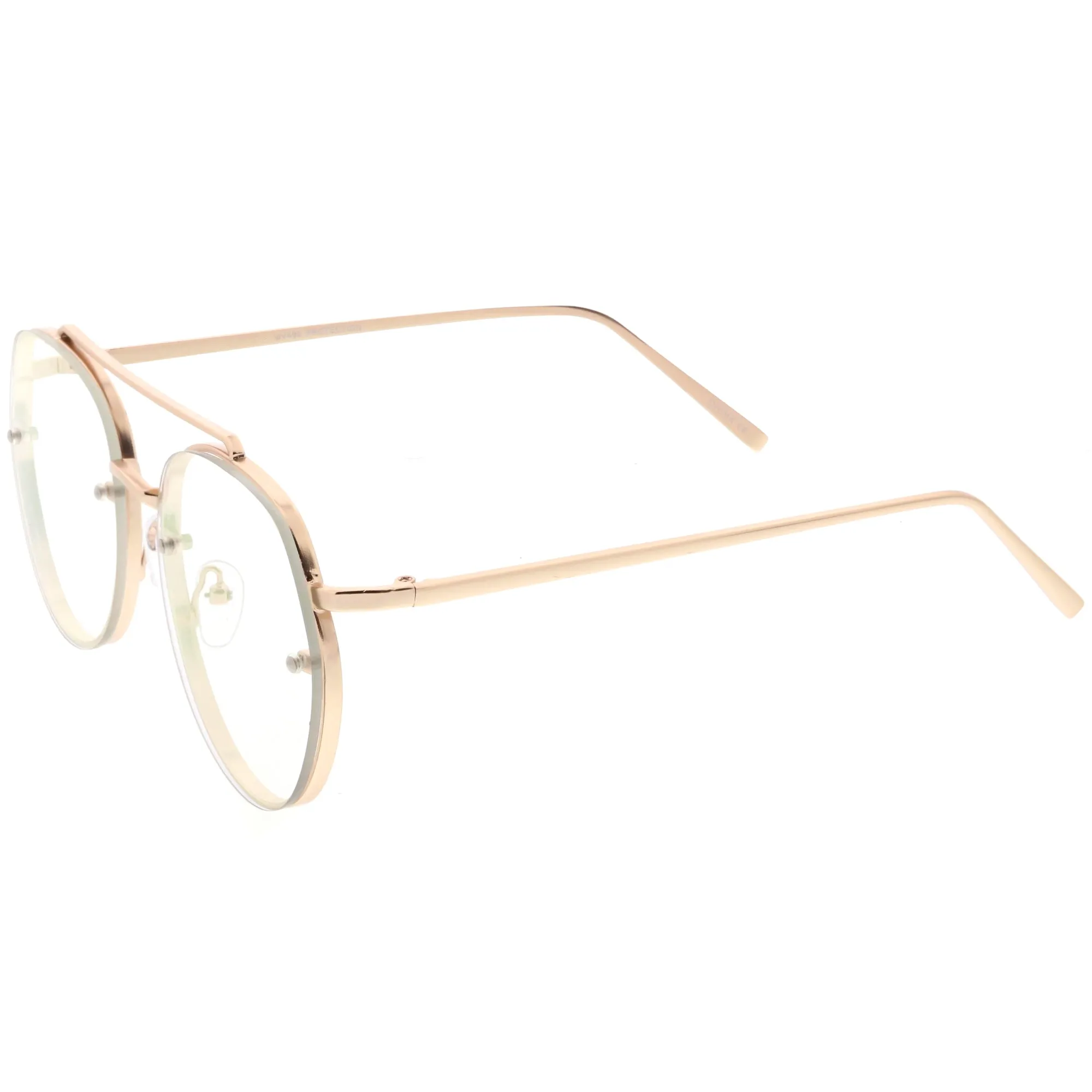 Retro Slim Brow Round Flat Clear Lens Aviator Glasses 59mm C450
