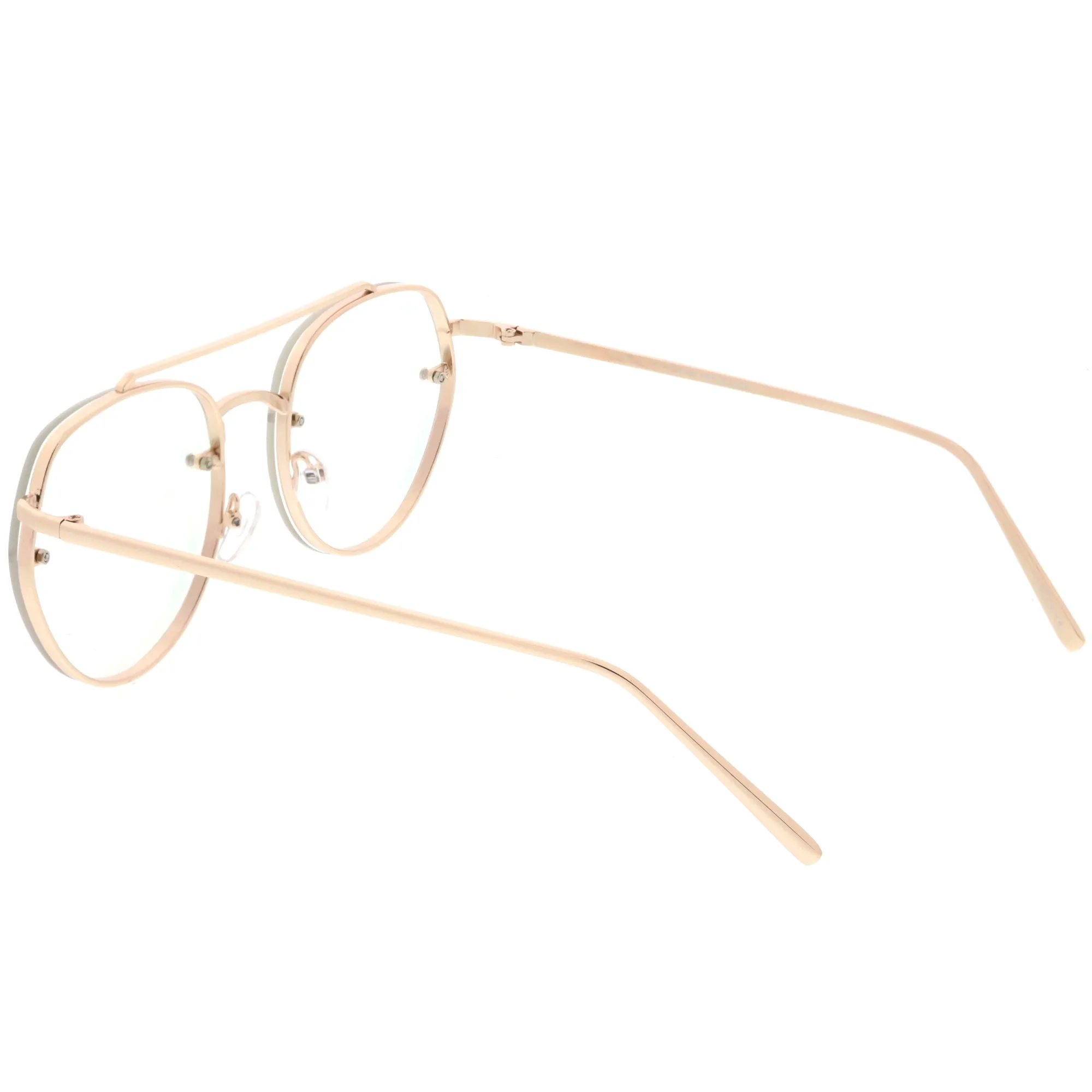 Retro Slim Brow Round Flat Clear Lens Aviator Glasses 59mm C450