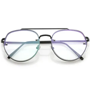 Retro Slim Brow Round Flat Clear Lens Aviator Glasses 59mm C450