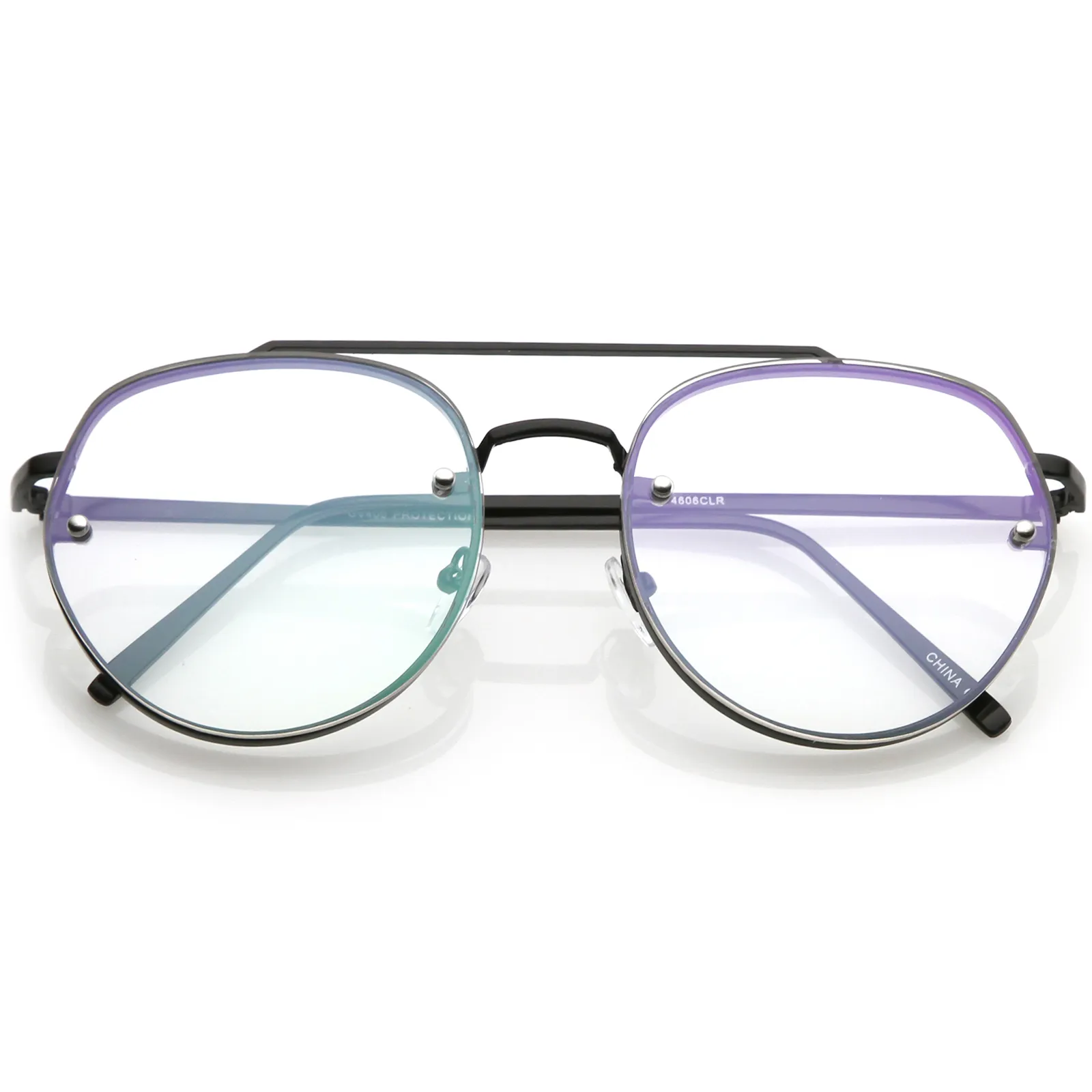 Retro Slim Brow Round Flat Clear Lens Aviator Glasses 59mm C450