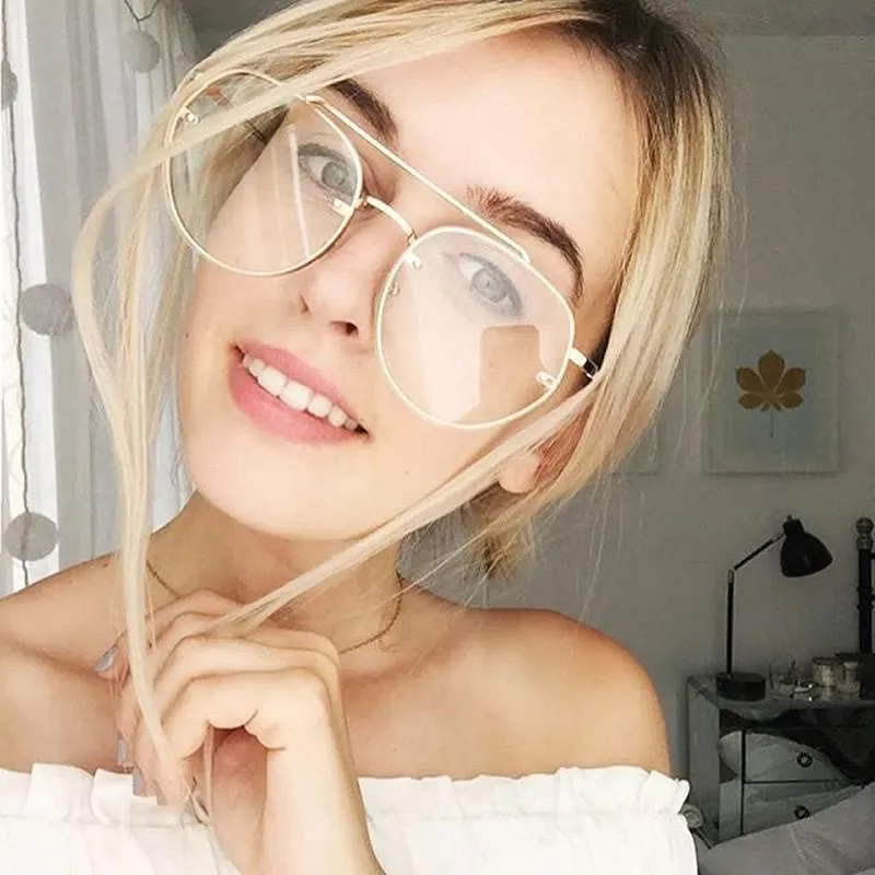 Retro Slim Brow Round Flat Clear Lens Aviator Glasses 59mm C450