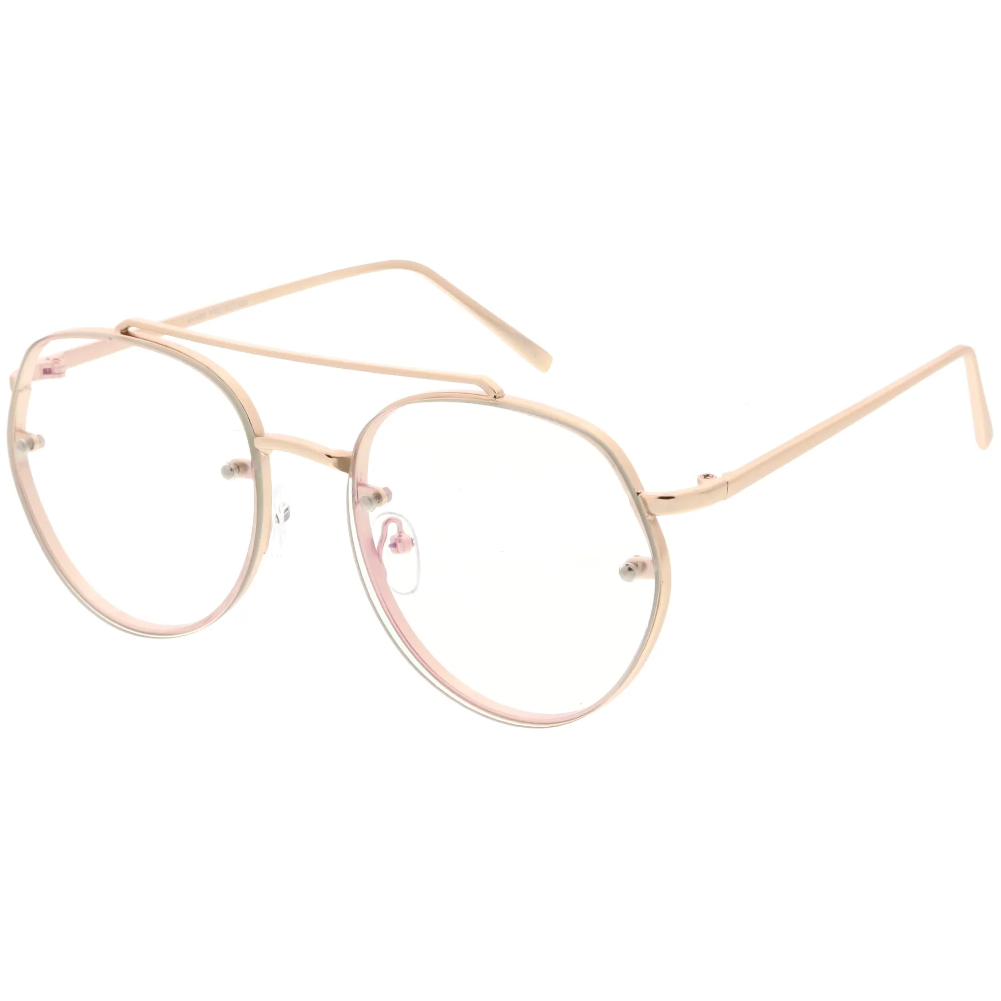 Retro Slim Brow Round Flat Clear Lens Aviator Glasses 59mm C450