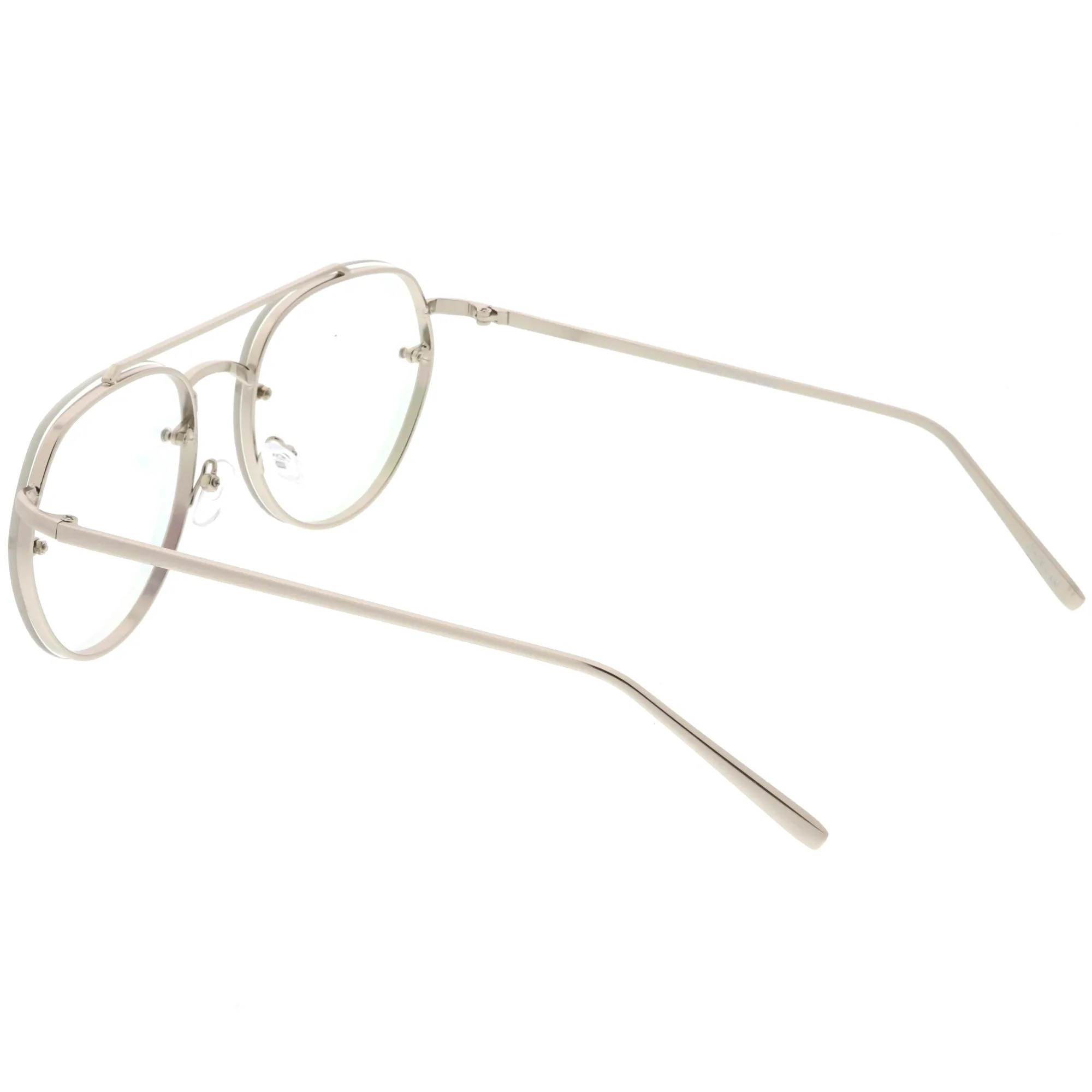 Retro Slim Brow Round Flat Clear Lens Aviator Glasses 59mm C450