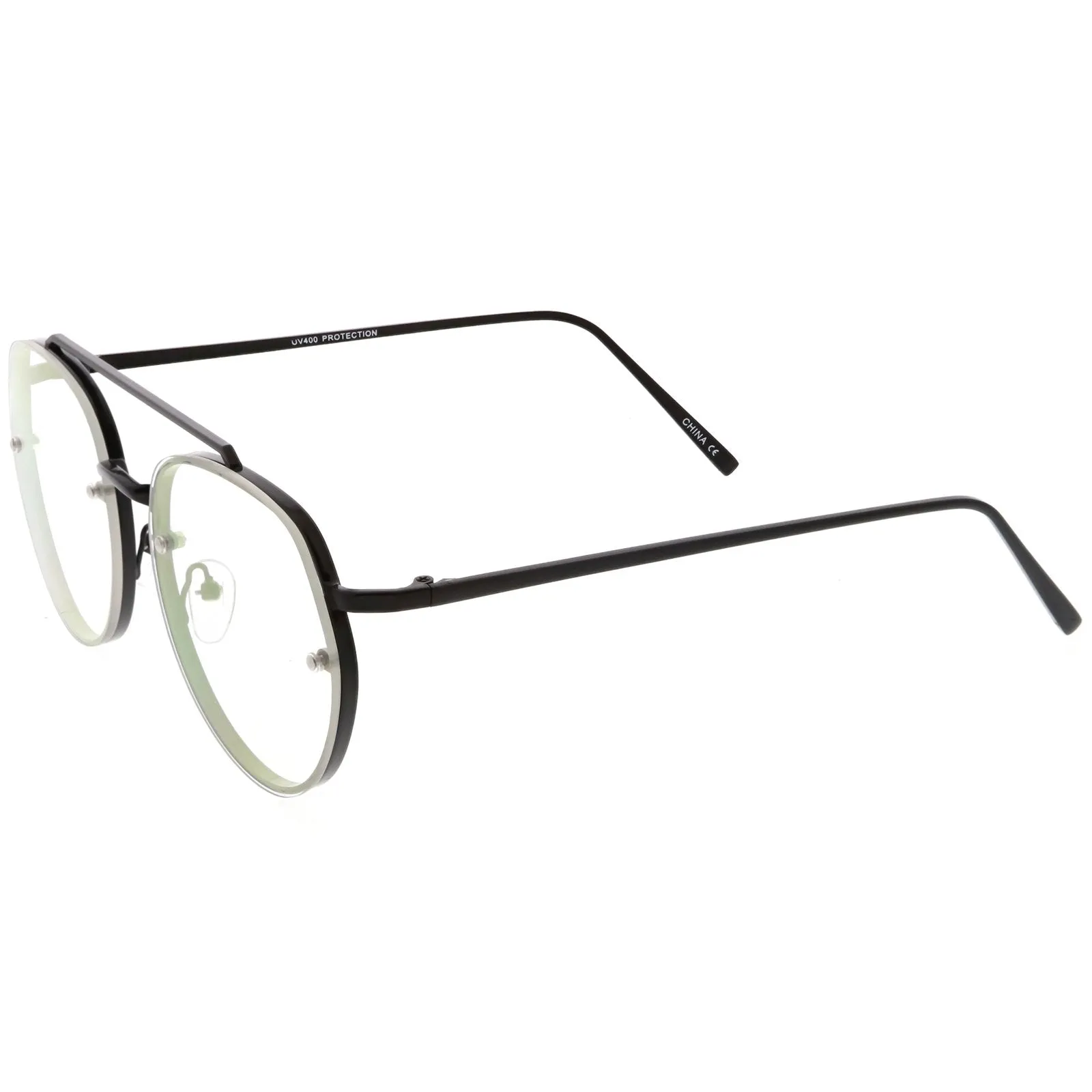 Retro Slim Brow Round Flat Clear Lens Aviator Glasses 59mm C450