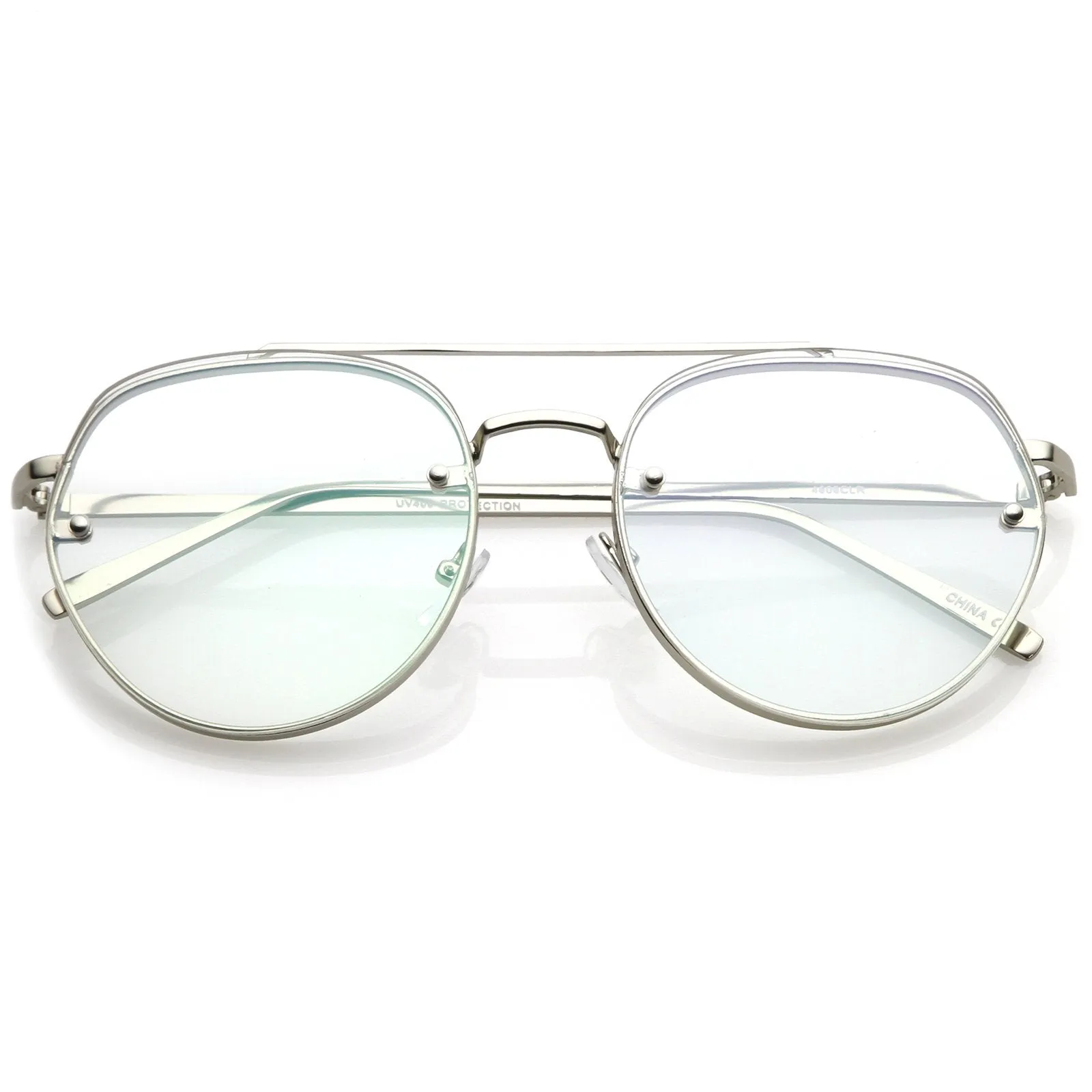 Retro Slim Brow Round Flat Clear Lens Aviator Glasses 59mm C450