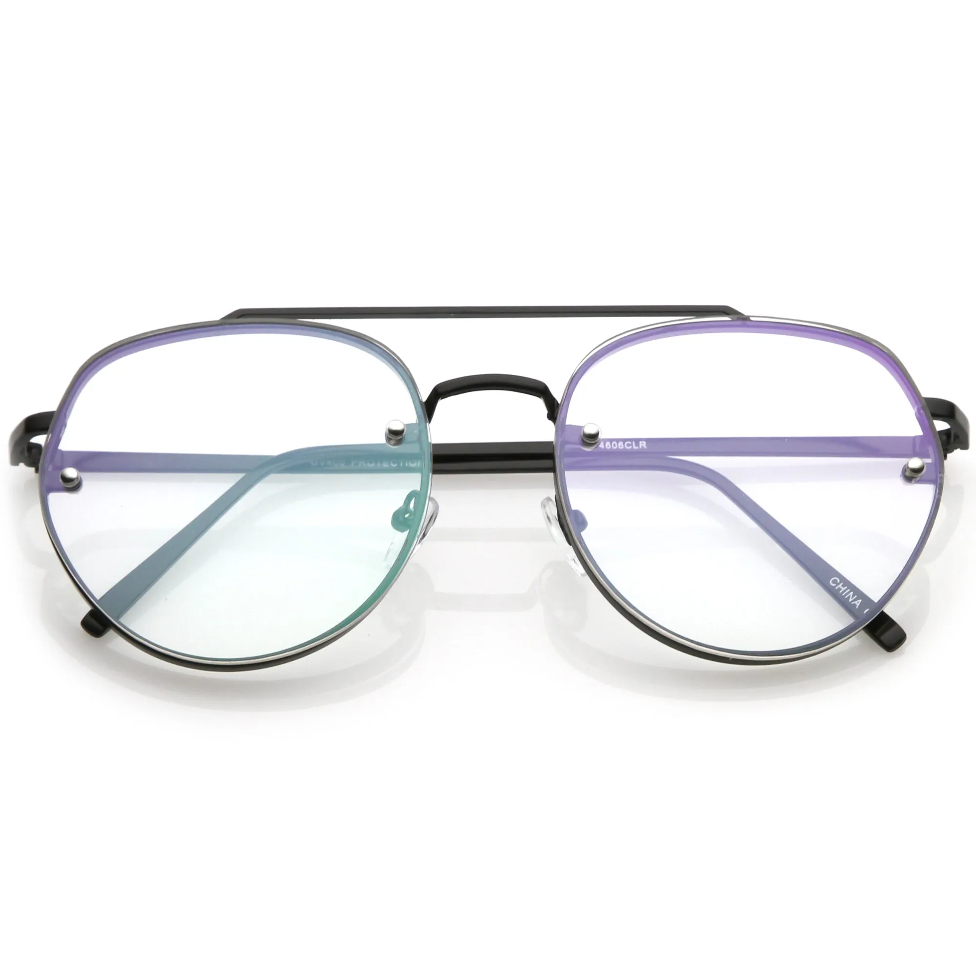 Retro Slim Brow Round Flat Clear Lens Aviator Glasses 59mm C450