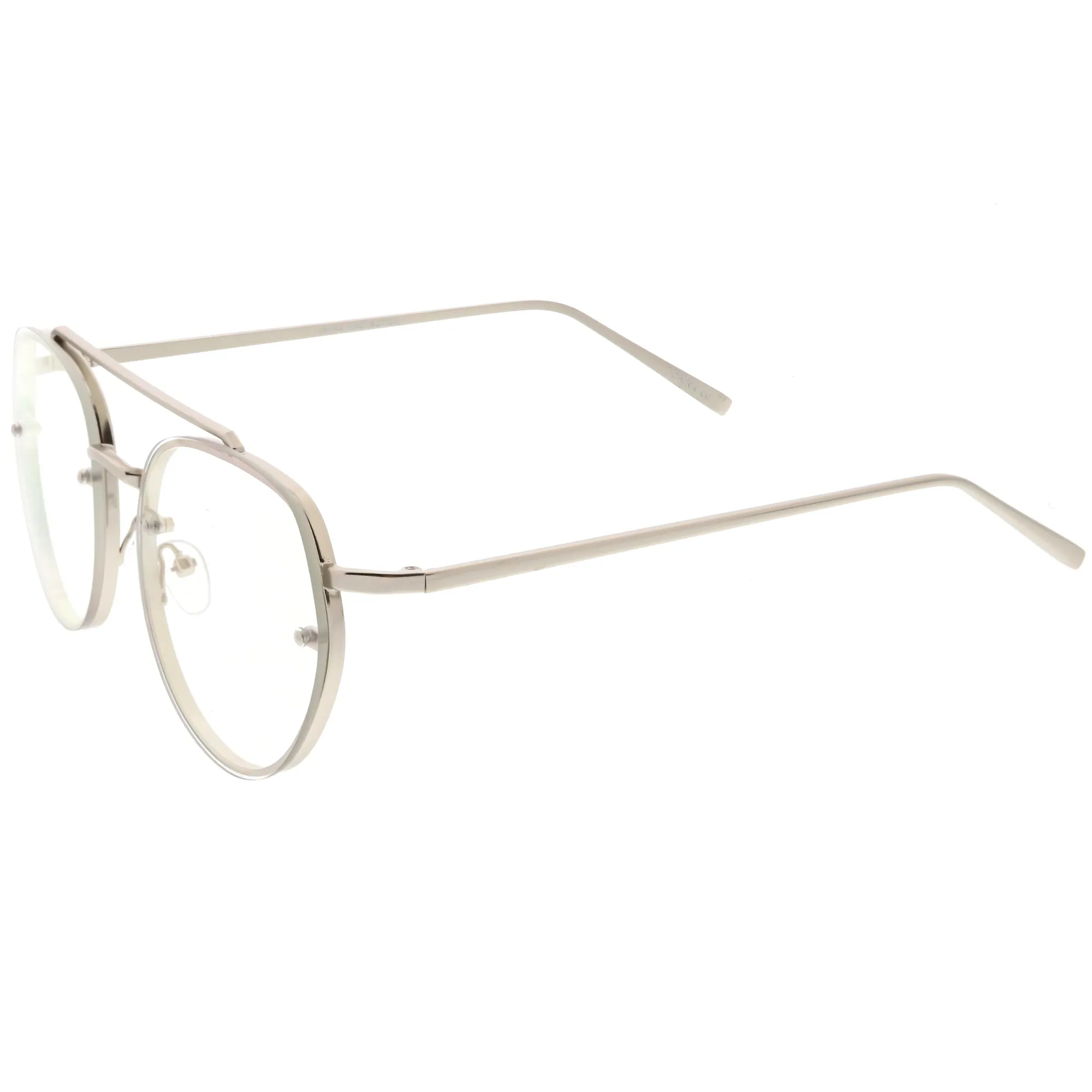 Retro Slim Brow Round Flat Clear Lens Aviator Glasses 59mm C450