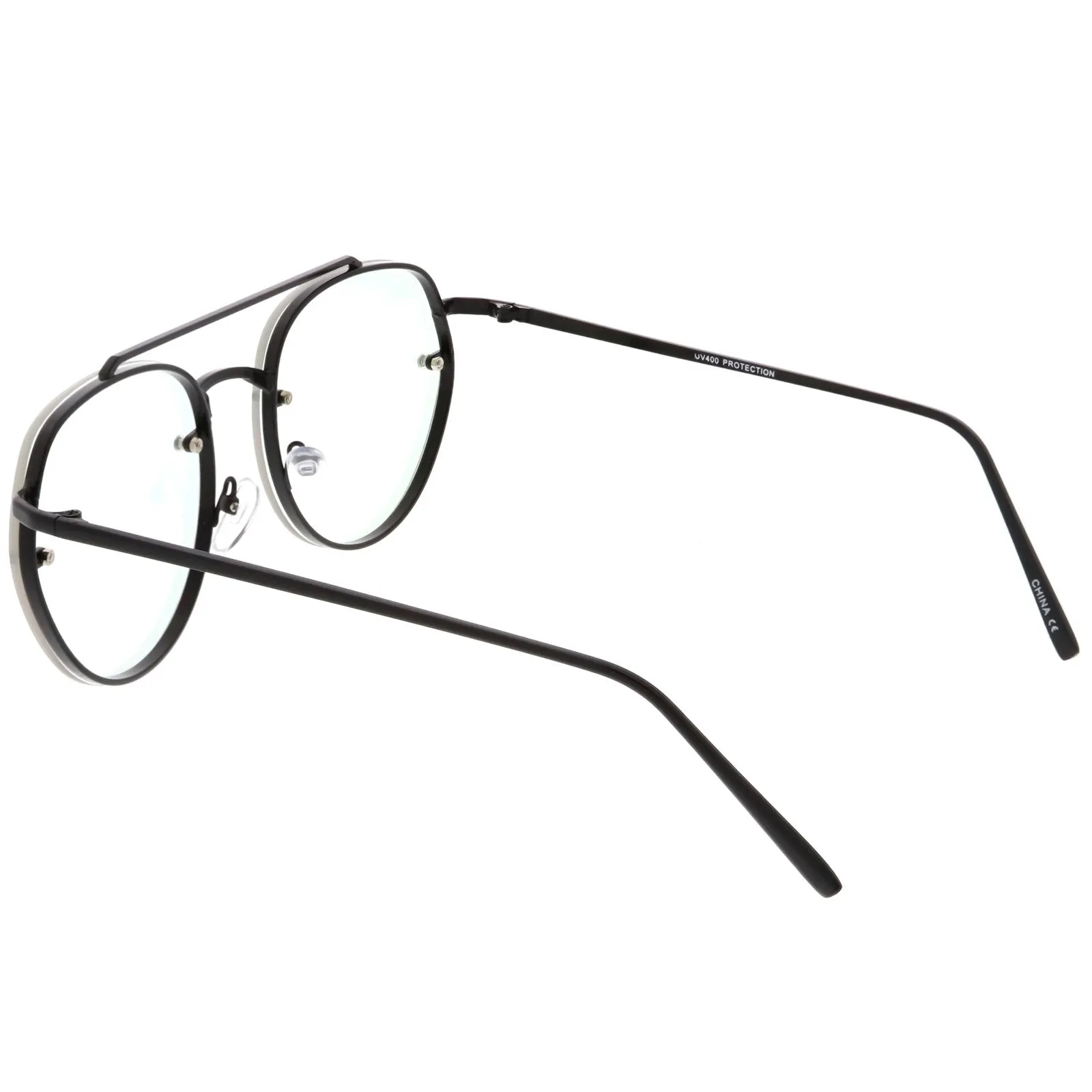 Retro Slim Brow Round Flat Clear Lens Aviator Glasses 59mm C450
