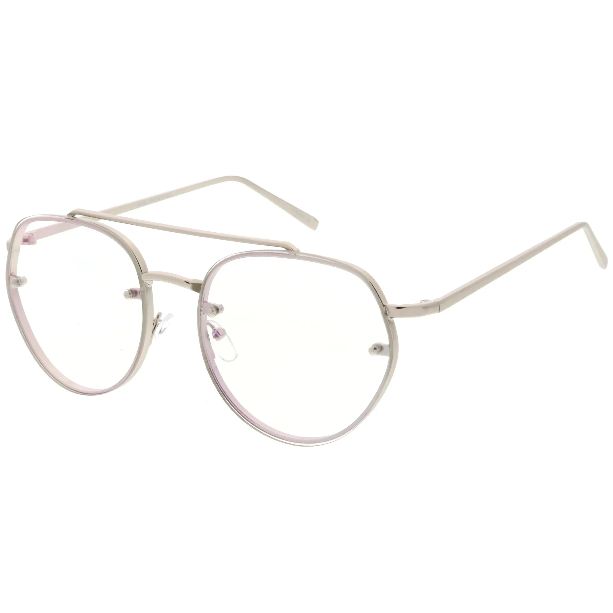 Retro Slim Brow Round Flat Clear Lens Aviator Glasses 59mm C450