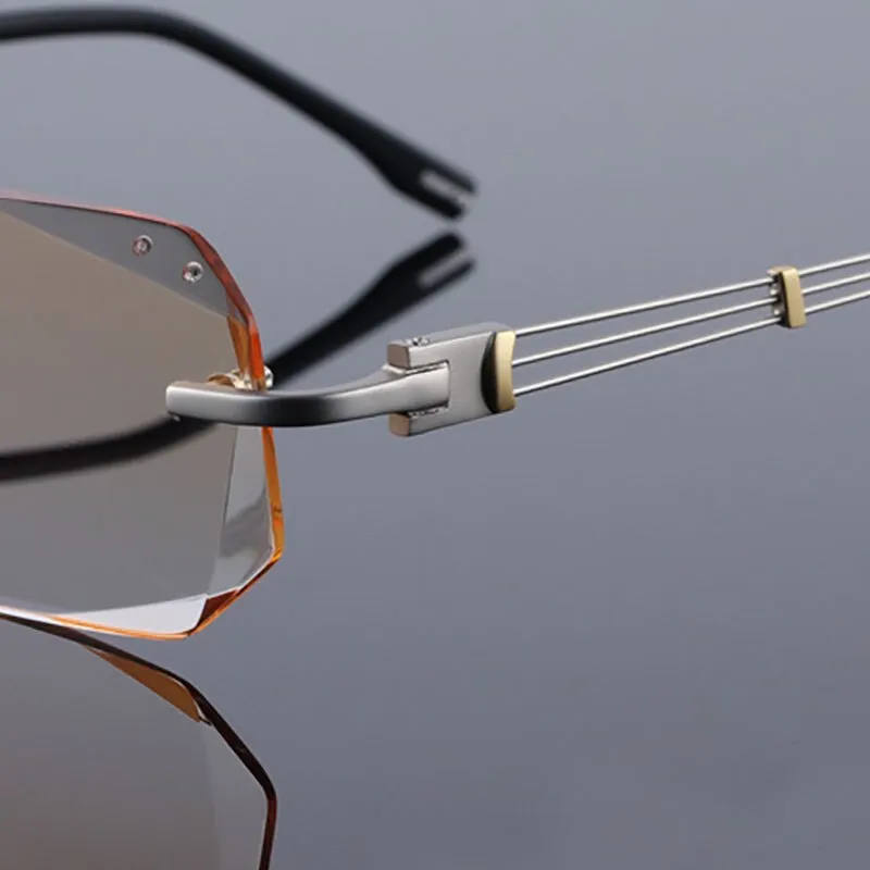 Reven Jate 58128 Pure Titanium Rimless Diamond Cutting Man Glasses Frame Eyeglasses (Silver)
