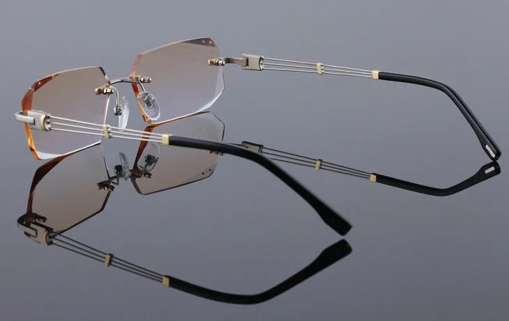 Reven Jate 58128 Pure Titanium Rimless Diamond Cutting Man Glasses Frame Eyeglasses (Silver)