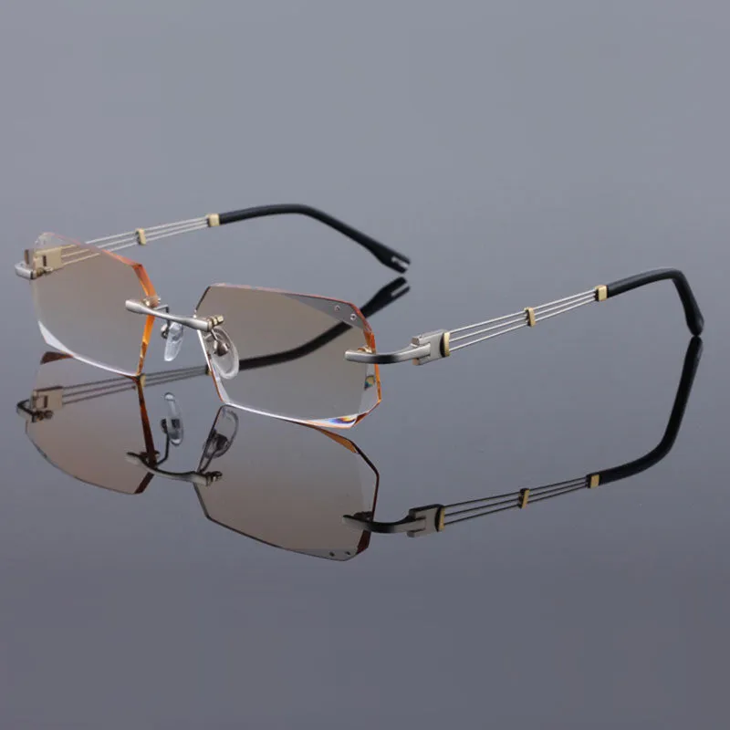 Reven Jate 58128 Pure Titanium Rimless Diamond Cutting Man Glasses Frame Eyeglasses (Silver)