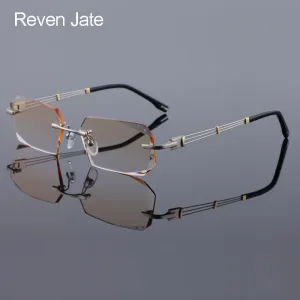 Reven Jate 58128 Pure Titanium Rimless Diamond Cutting Man Glasses Frame Eyeglasses (Silver)