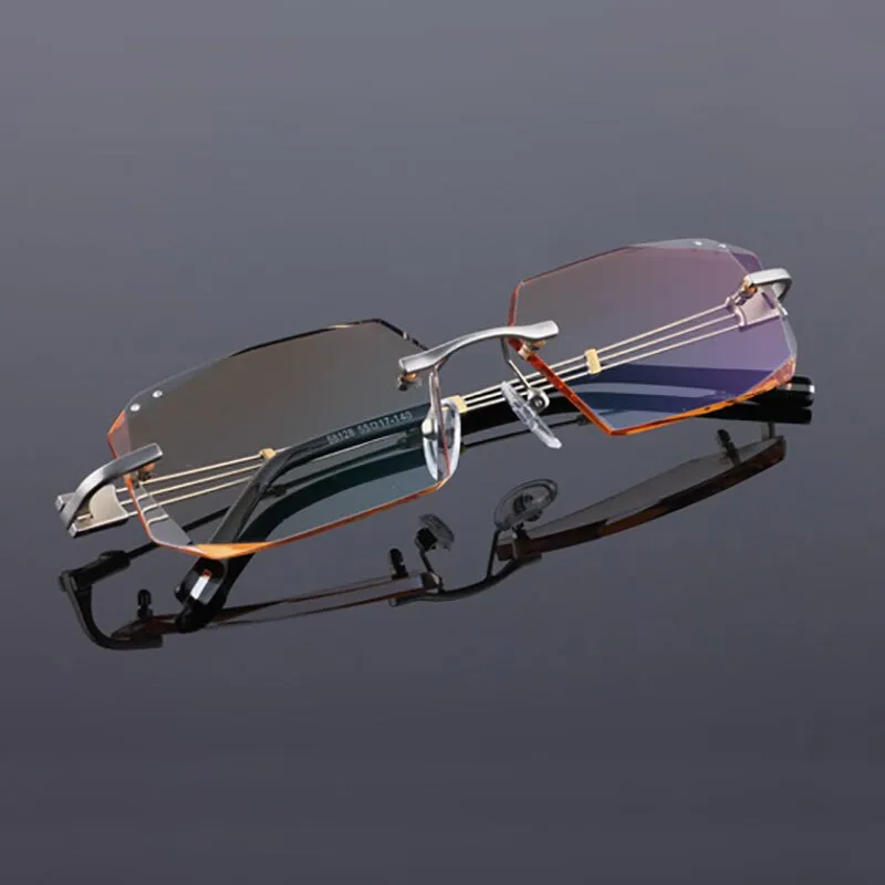 Reven Jate 58128 Pure Titanium Rimless Diamond Cutting Man Glasses Frame Eyeglasses (Silver)