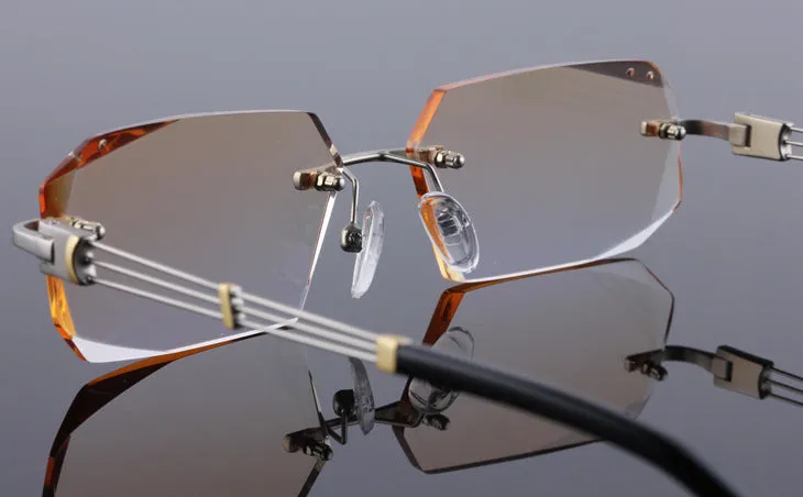 Reven Jate 58128 Pure Titanium Rimless Diamond Cutting Man Glasses Frame Eyeglasses (Silver)