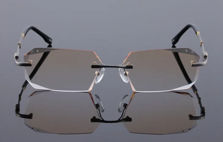 Reven Jate 58128 Pure Titanium Rimless Diamond Cutting Man Glasses Frame Eyeglasses (Silver)