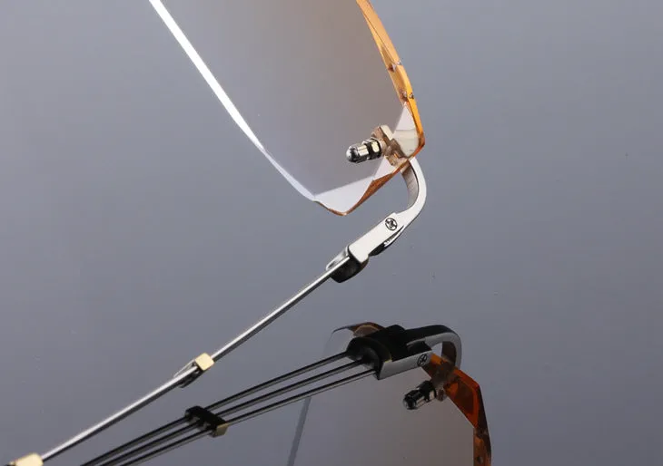 Reven Jate 58128 Pure Titanium Rimless Diamond Cutting Man Glasses Frame Eyeglasses (Silver)