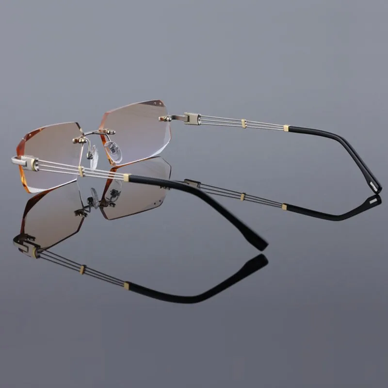 Reven Jate 58128 Pure Titanium Rimless Diamond Cutting Man Glasses Frame Eyeglasses (Silver)