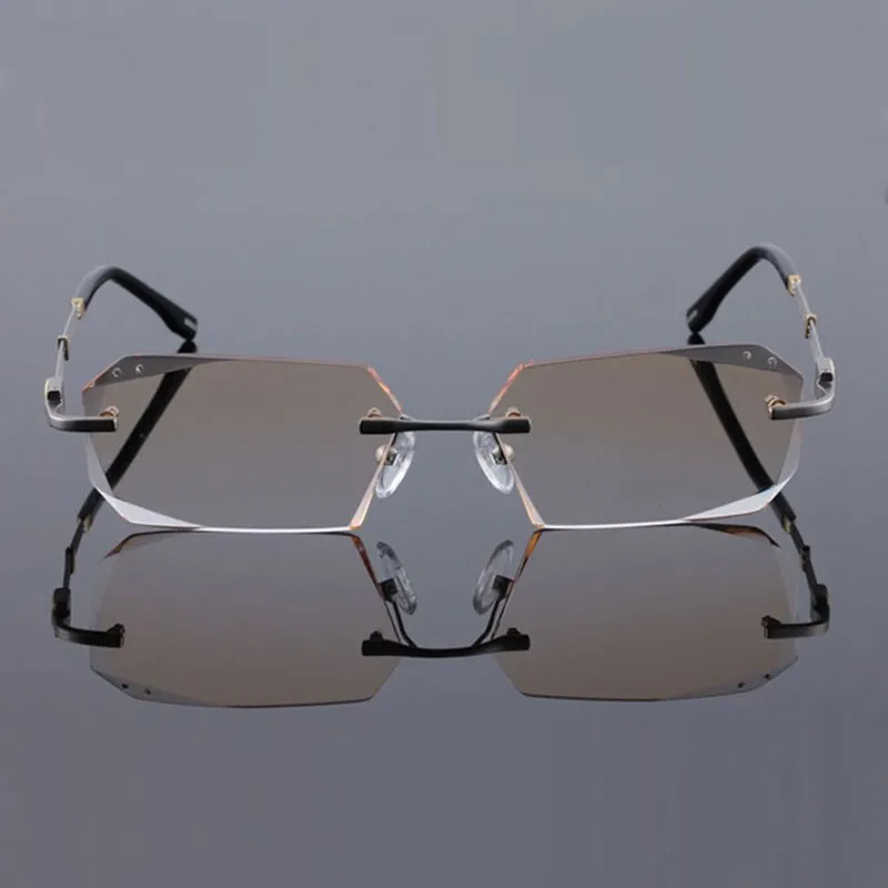 Reven Jate 58128 Pure Titanium Rimless Diamond Cutting Man Glasses Frame Eyeglasses (Silver)