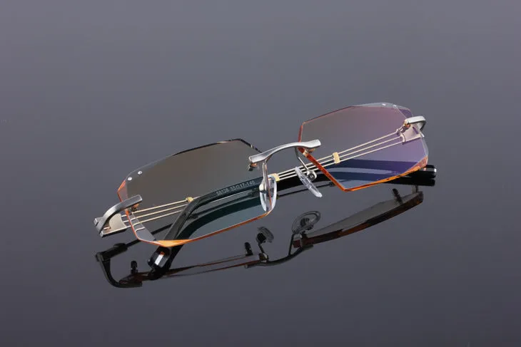 Reven Jate 58128 Pure Titanium Rimless Diamond Cutting Man Glasses Frame Eyeglasses (Silver)