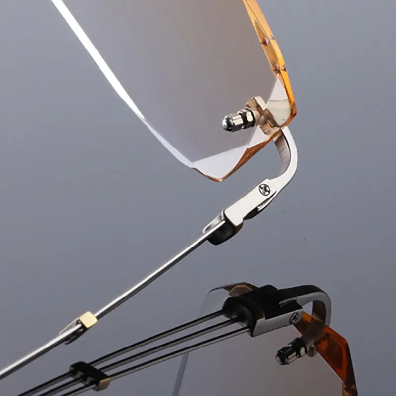 Reven Jate 58128 Pure Titanium Rimless Diamond Cutting Man Glasses Frame Eyeglasses (Silver)