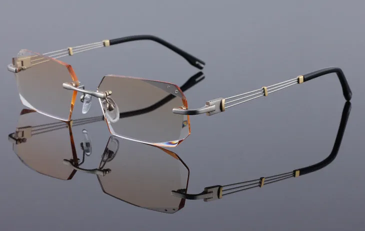 Reven Jate 58128 Pure Titanium Rimless Diamond Cutting Man Glasses Frame Eyeglasses (Silver)