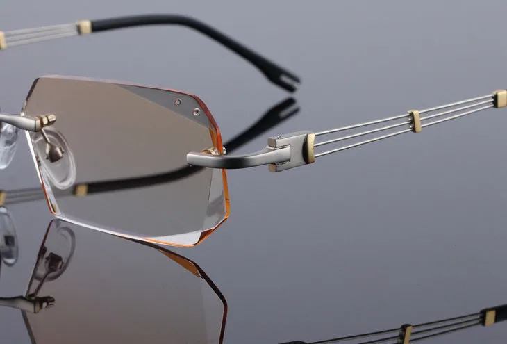 Reven Jate 58128 Pure Titanium Rimless Diamond Cutting Man Glasses Frame Eyeglasses (Silver)