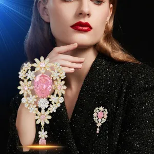 Rhinestone Brooch for Women 18k Gold Plated Brooch Pin Fashion Brooch Lapel Pin Dress Accessories Safety Pin Jewelry Thanksgiving Day Birthday Wedding Gifts for Mom Wife