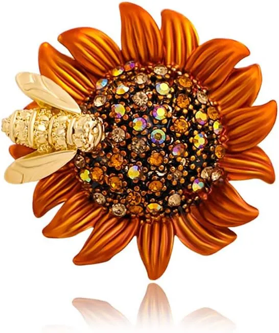 Rhinestone Daisy Flower Sunflower Brooch.Enamel Bee Daisy Brooch Pin,Charm Sun Flower Coat Collar Brooch for Women Girls (B)