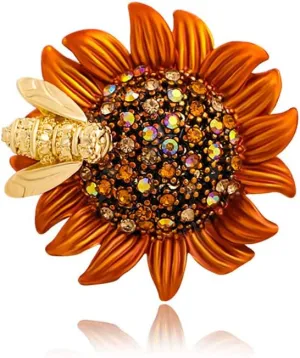 Rhinestone Daisy Flower Sunflower Brooch.Enamel Bee Daisy Brooch Pin,Charm Sun Flower Coat Collar Brooch for Women Girls (B)