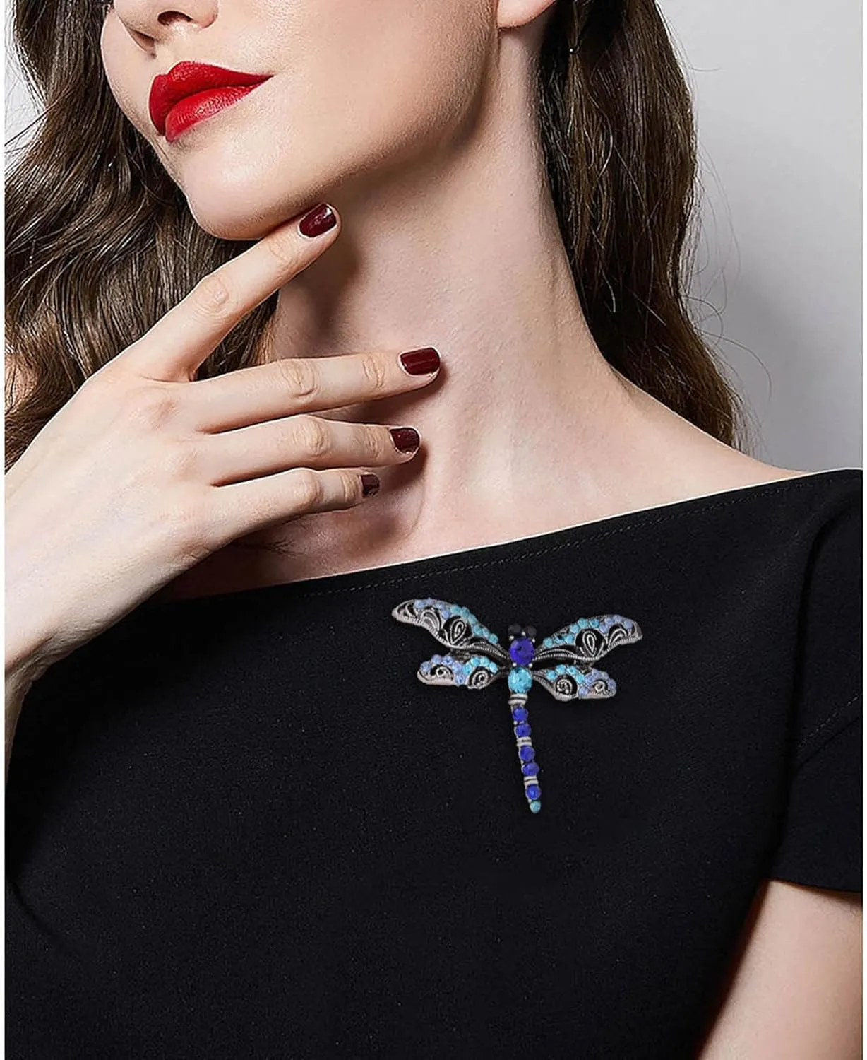 Rhinestone Dragonfly Brooch Pin Diamond CZ Insect Dragonfly Pin Red Crystal Dragon Flies Lapel Pin Elegant Bridal Bouquet Brooch Clothing Corsage Jewelry for Women
