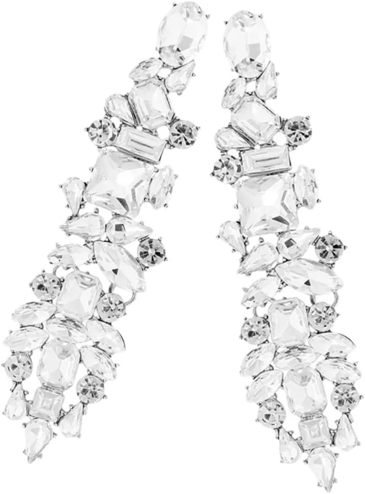 Rhinestone Drop Earrings for Women Chandelier Style Long Dangling Earrings for Wedding Prom Evening Zinc Alloy