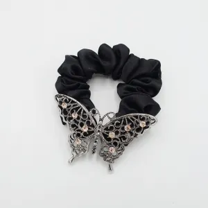 rhinestone embellished butterfly satin scrunchies hair elastic for women