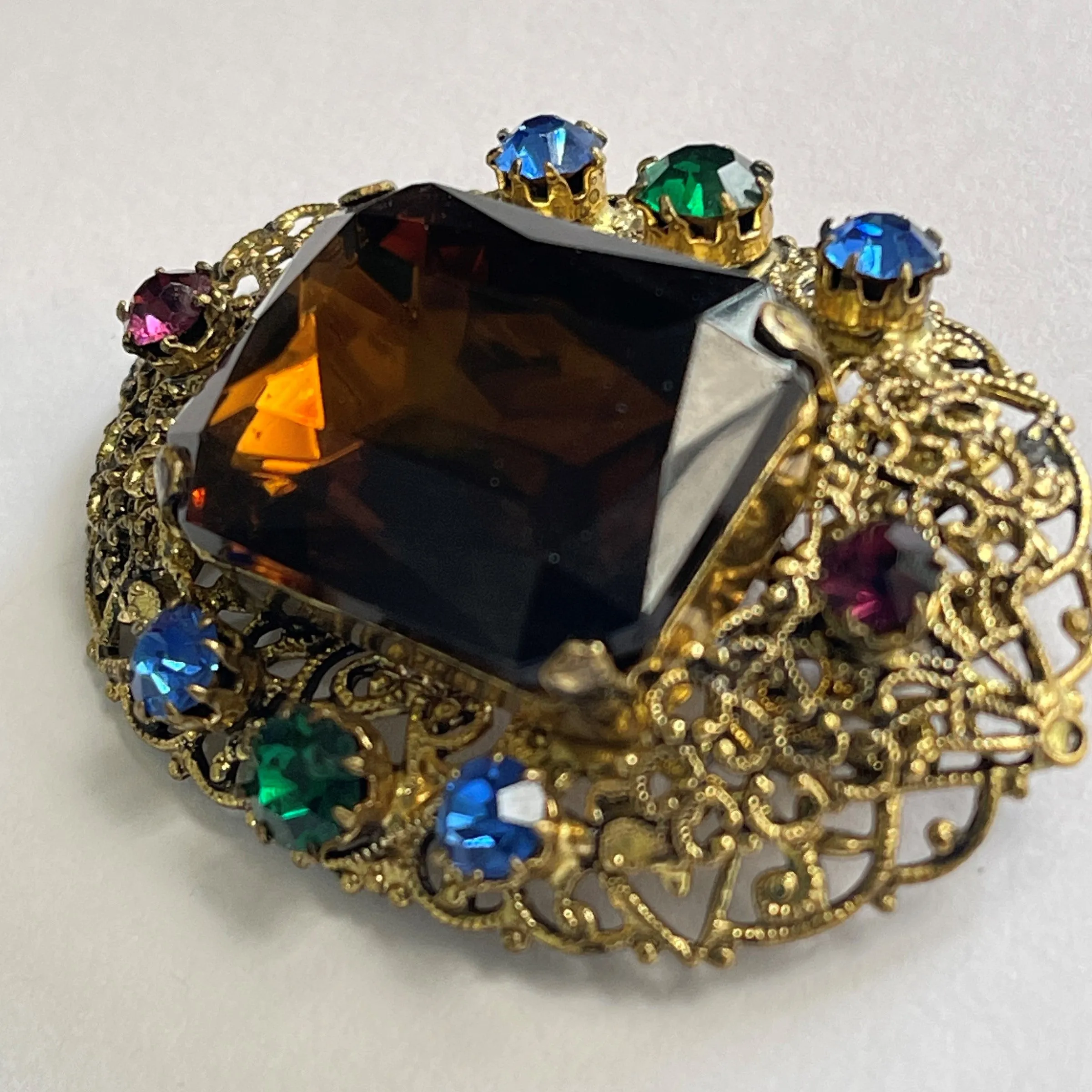 Rhinestone Filigree Vintage Brooch