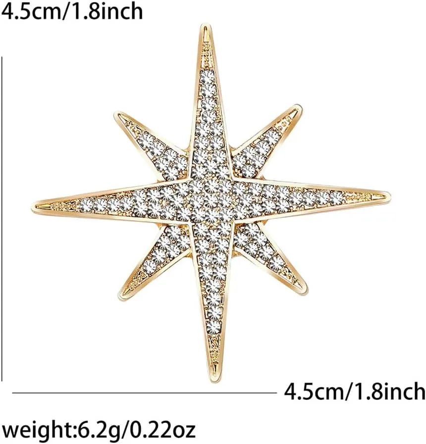 Rhinestones Star Brooch Pin for Women Men Simple Sparkly Crystal Corsage Brooches Lapel Pins Dresses Suit Scarf Shawl Clip Bouquet Badge Boutonniere Corsage Accessories