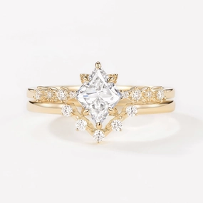 Rhombus Lab Grown Diamond Vintage Ring Set 2pcs - Violet Smooth Shine