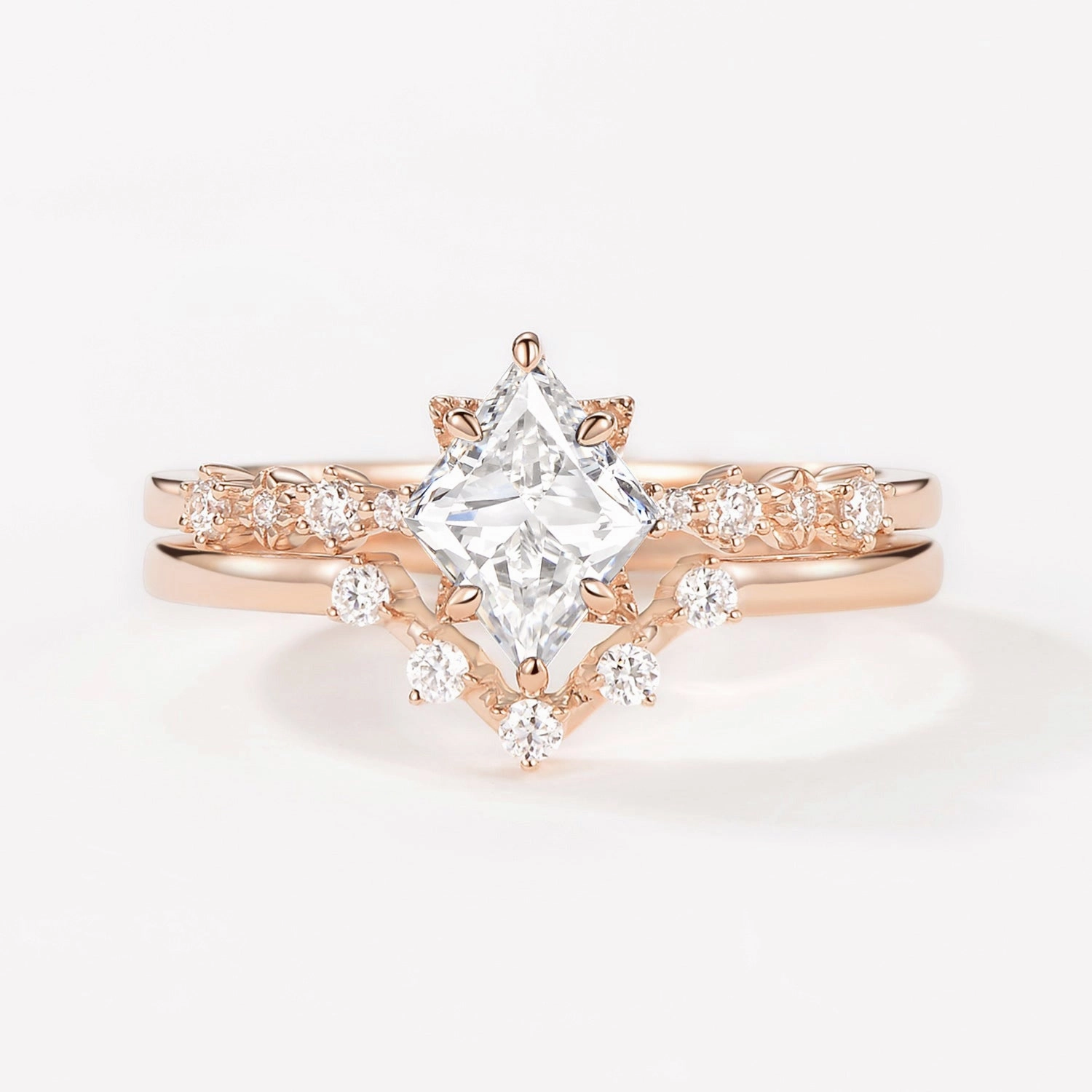 Classic Craft Fashion Pairing Rhombus Lab Grown Diamond Vintage Ring Set 2pcs - Violet