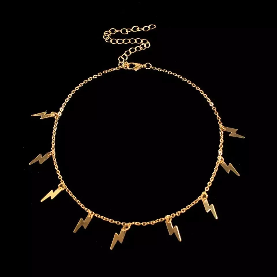 Ride The Lightening Bolt necklace Choker silver or gold charms chain