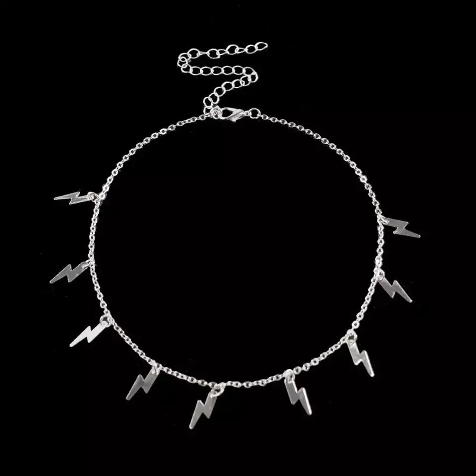 Ride The Lightening Bolt necklace Choker silver or gold charms chain