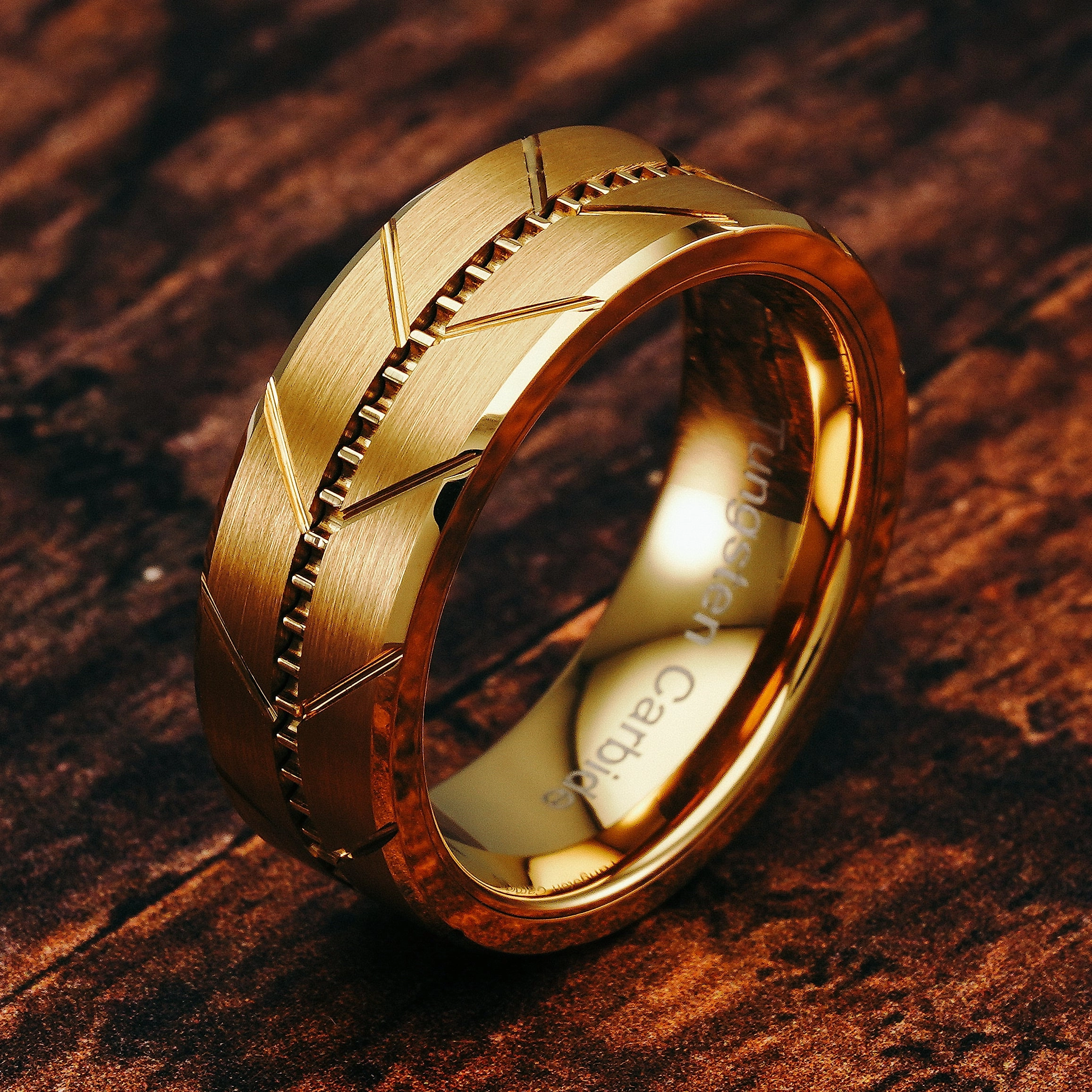 Minimal Outfit 100S JEWELRY Tungsten Carbide Rings for Men Gold Wedding Bands Milgrain Style Beveled Edge Size 6-16