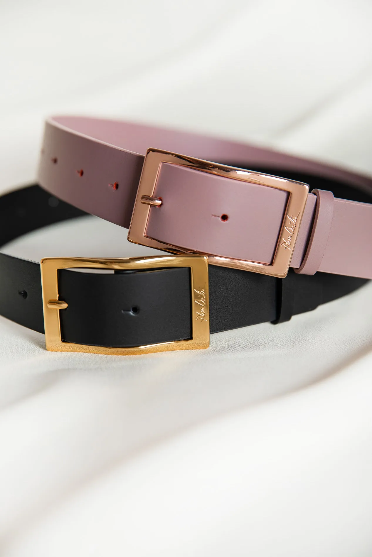 Ripple Aubergine Leather Waist Belt With Rose-Gold Buckle