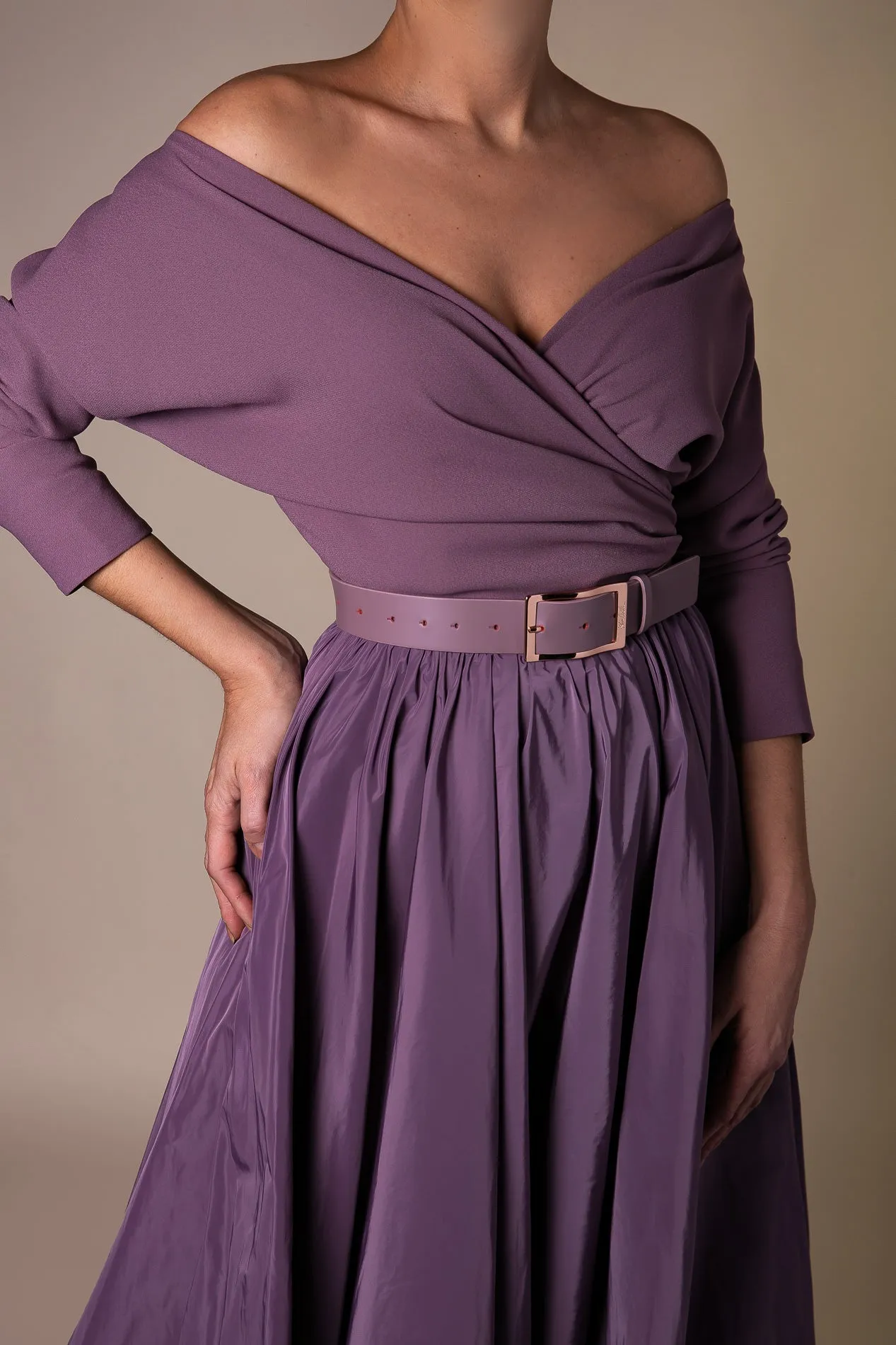 Ripple Aubergine Leather Waist Belt With Rose-Gold Buckle