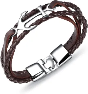 Rockyu Brand Jewelry, Popular, Men's Bracelet, Stainless Steel, Bracelet, Genuine Leather, Rudder, Handle, Braided, Asian Ethnic