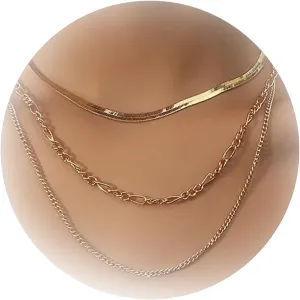 Roe Dolph 3pcs Layered Snake Chain Choker Necklaces for Women Multilayer Gold Snake Chain Necklace for Lady Gold Chain Necklaces