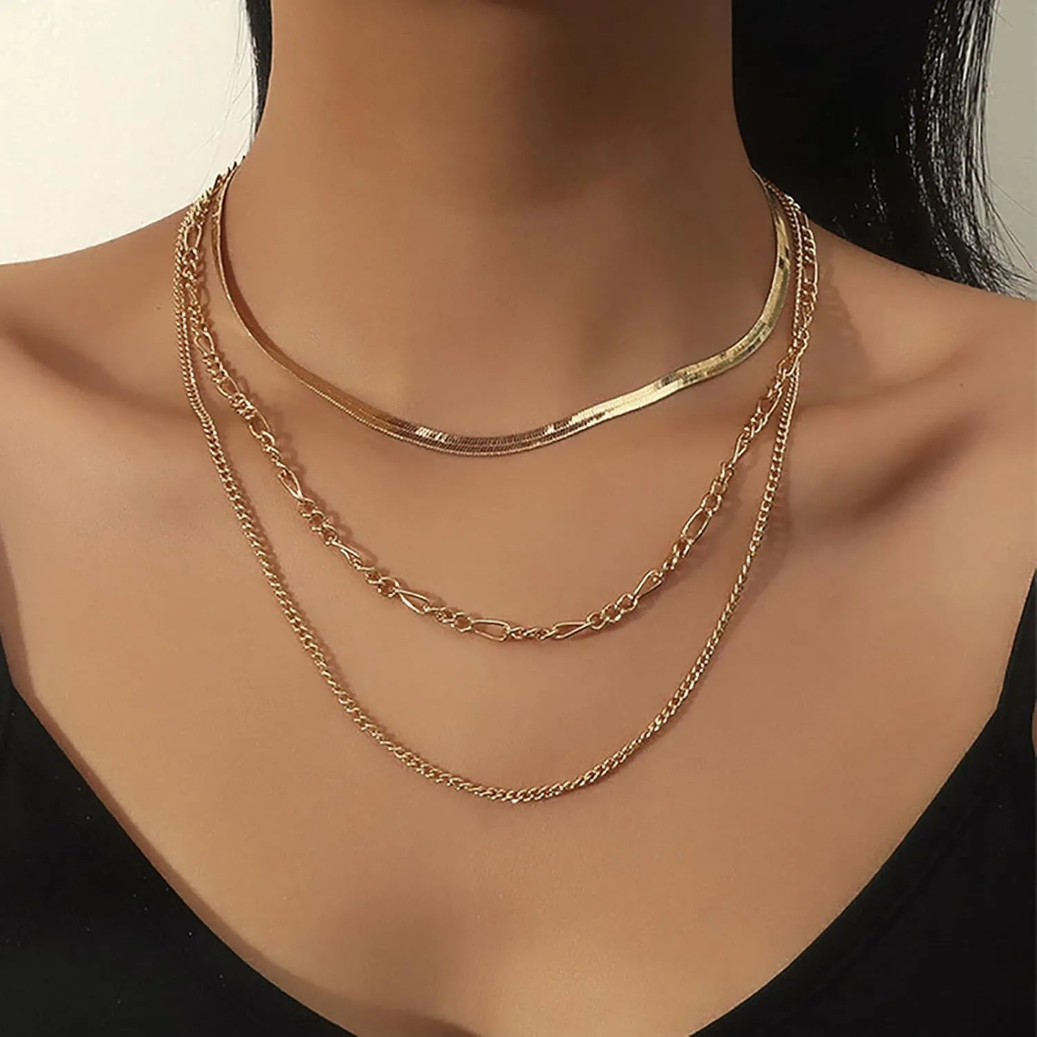 Roe Dolph 3pcs Layered Snake Chain Choker Necklaces for Women Multilayer Gold Snake Chain Necklace for Lady Gold Chain Necklaces