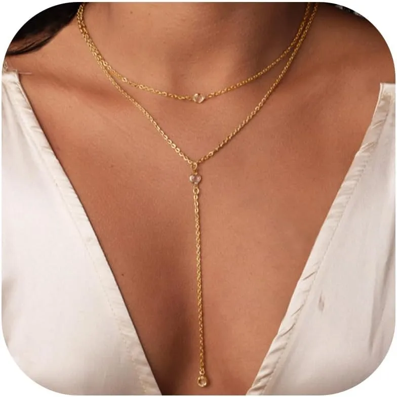 Roe Dolph Long Necklaces for Women Lariat Necklace Layered Gold Silver Necklaces Trendy Beaded Chain Necklaces Gold Jewelry